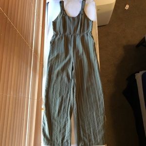 Orange Creek Olive Green Striped Romper (pockets)